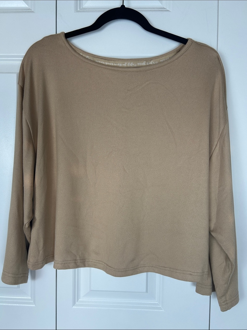 Muk Luks Relaxed Scoop Neck Long-Sleeve Top - Tan